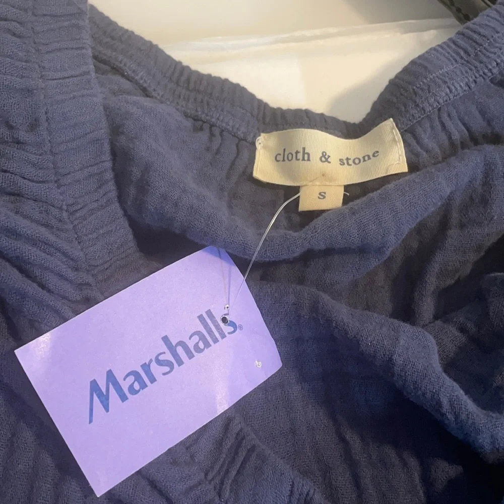 Cloth & Stone Off the Shoulder Blue Cotton Top Small Anthropologie - Picture 3 of 5